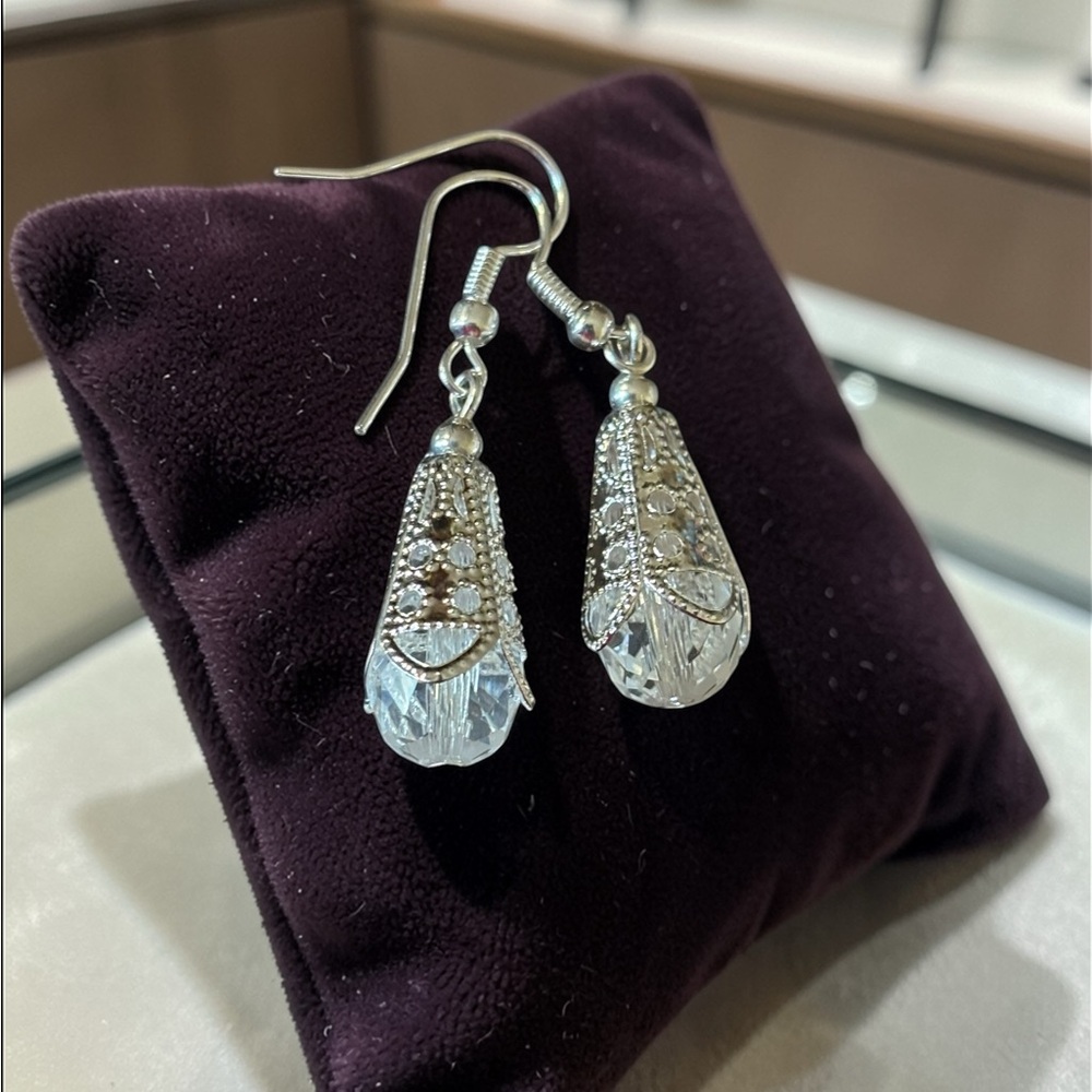 Possible Silver plated  Drop Earrings - Elegant Red Dangle Earrings